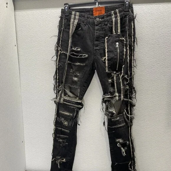 NEW WHO DECIDES WAR by Ev Bravado Gnarly Destroyed Denim Jeans – Black Size 32